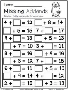 Missing Addend Worksheets Grade 2