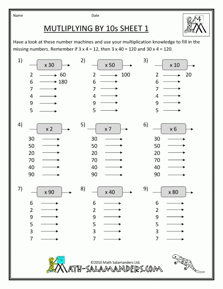 Printable 4th Grade Year 4 Maths Worksheets