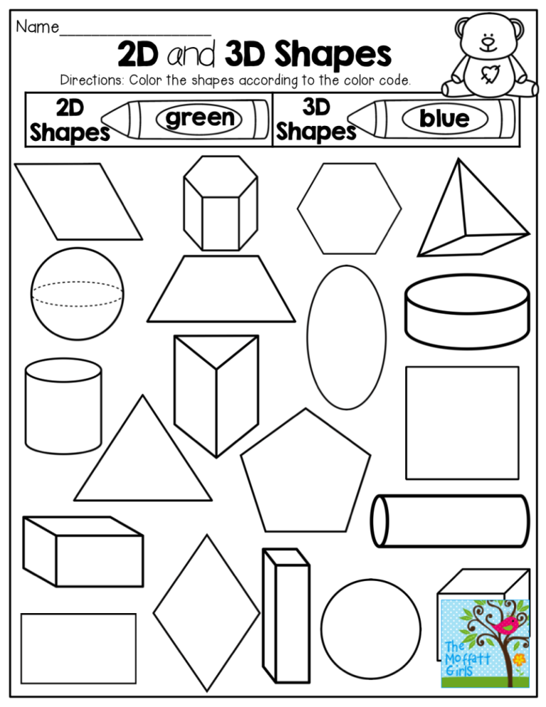 2d And 3d Shapes Worksheets For Kindergarten