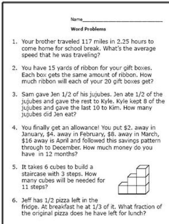 6th Class Maths Problems