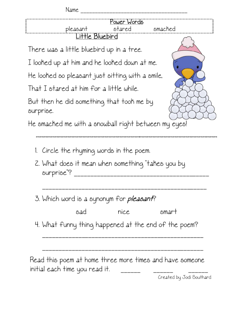 Reading Comprehension Free Printable Worksheets For 3rd Grade