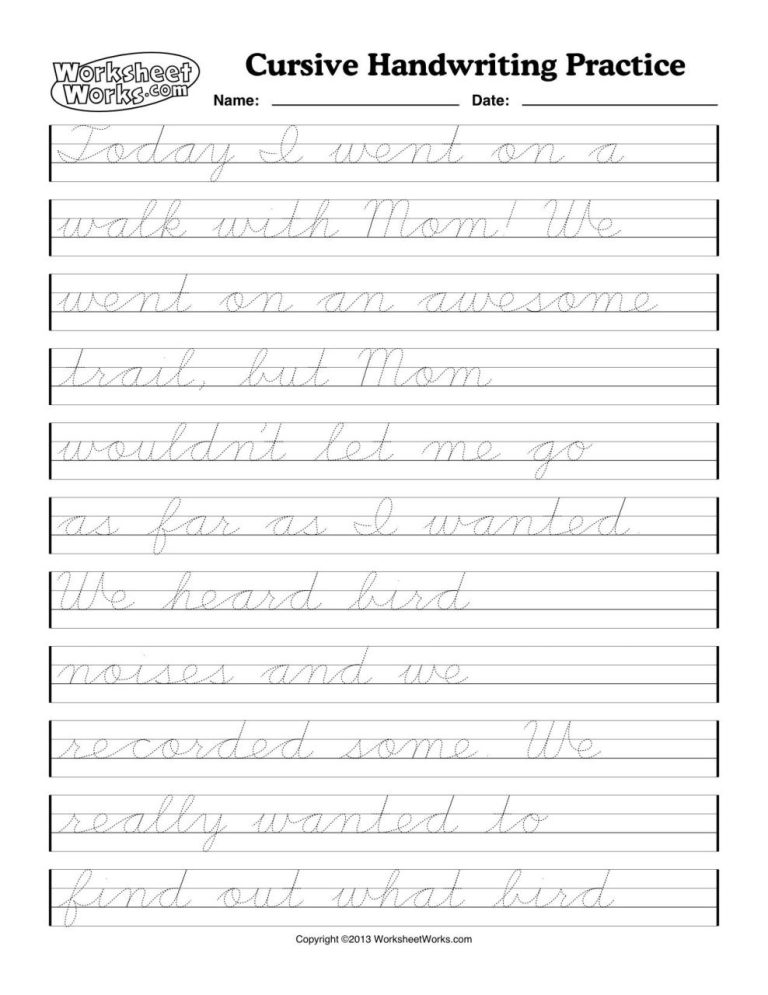 Cursive Writing Practice Sheets 3rd Grade