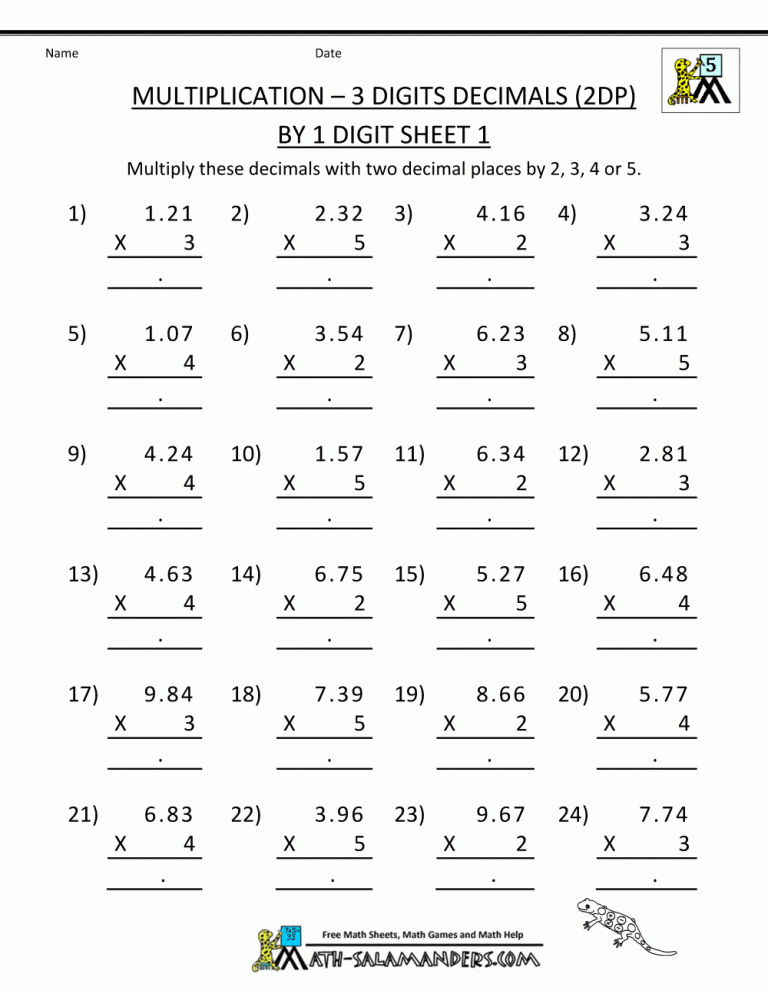 Free Printable 5th Grade Math Worksheets With Answer Key