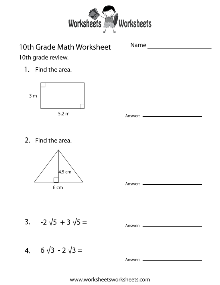 10th Grade Math Worksheets