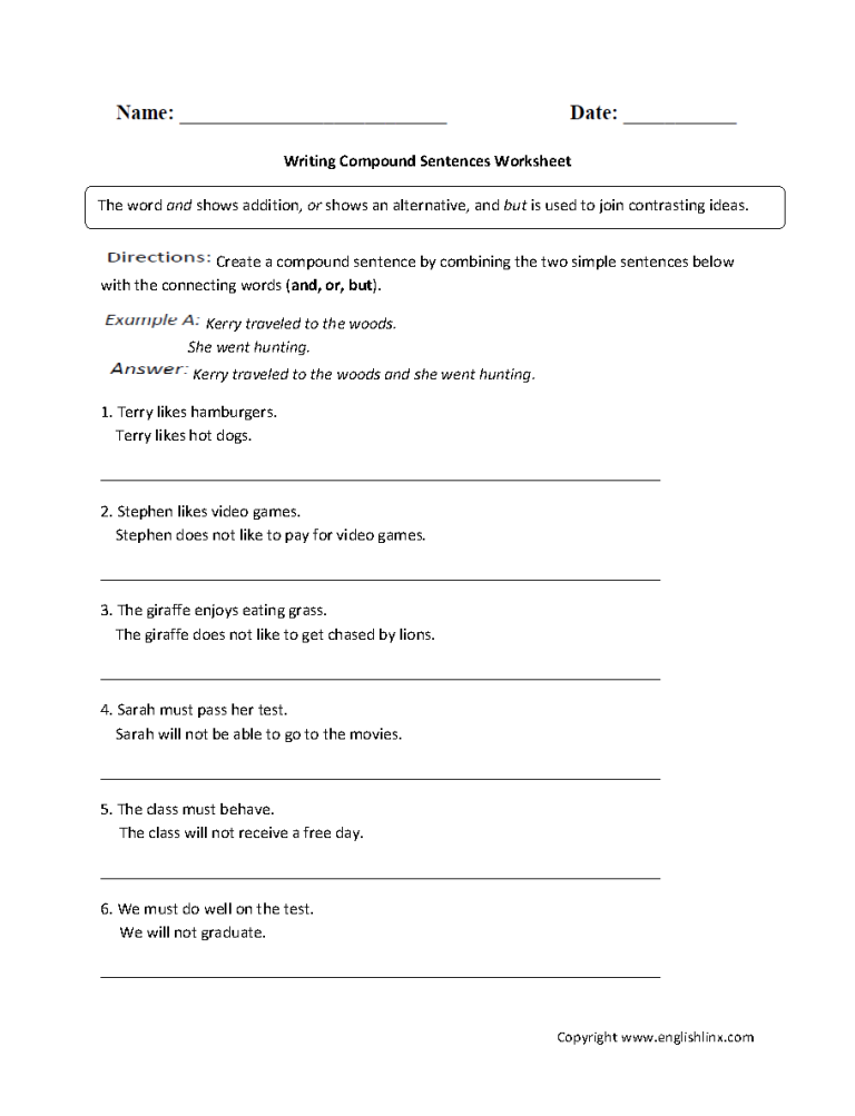 Simple And Compound Sentences Worksheet