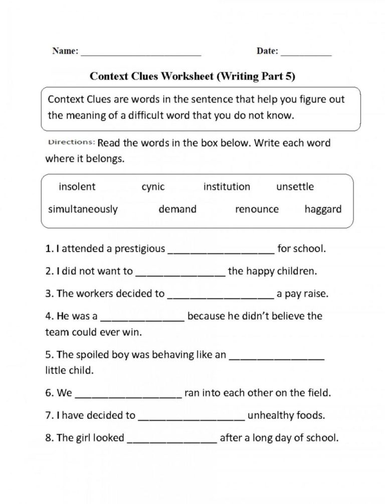 Context Clues Worksheets 2nd Grade