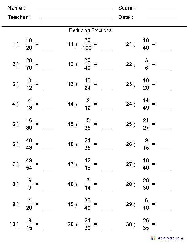 Printable Fractions Worksheets Grade 5