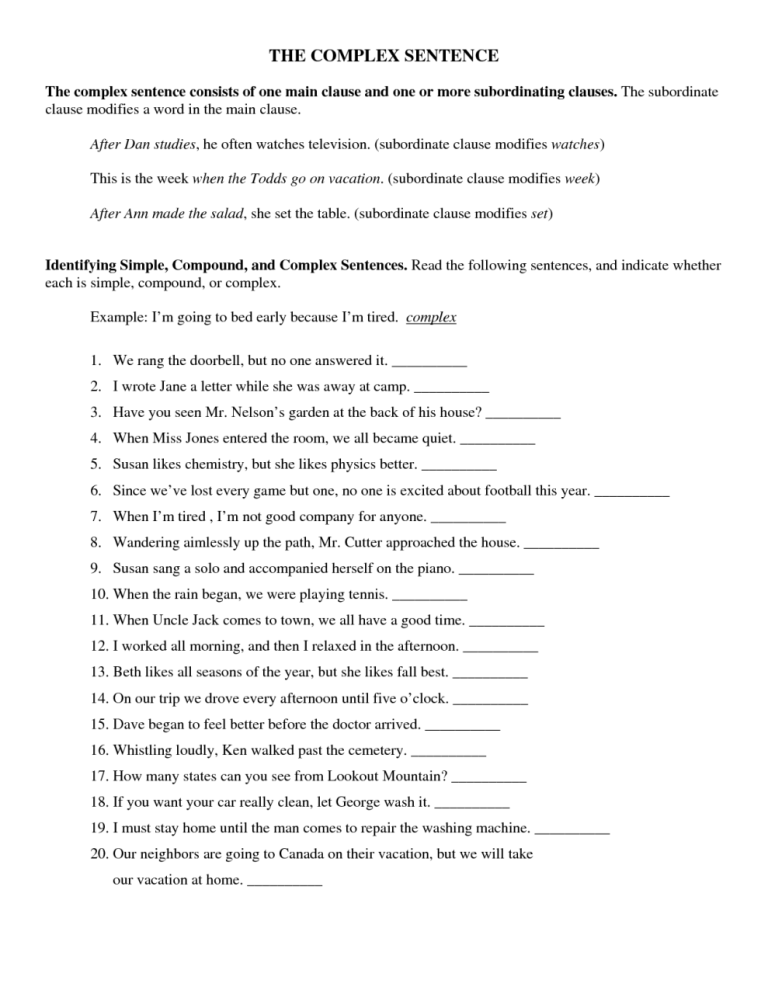 Answer Key Types Of Sentences Worksheet With Answers