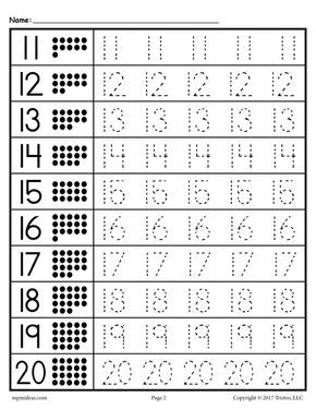 Toddler Printable Number Tracing Worksheets 1-20 Pdf