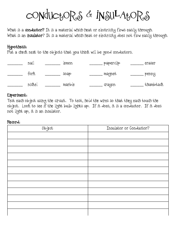 Conductors And Insulators Worksheet Pdf