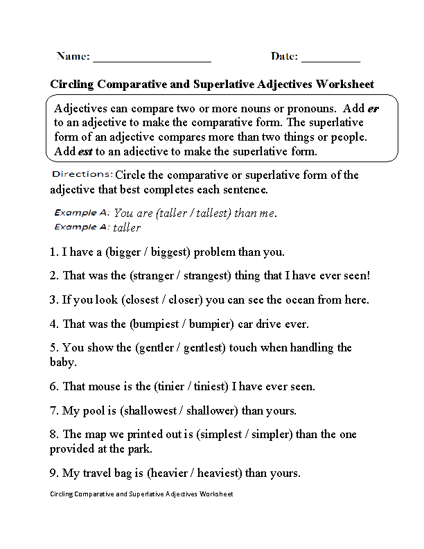 Answer Key Adjectives Worksheets For Grade 7