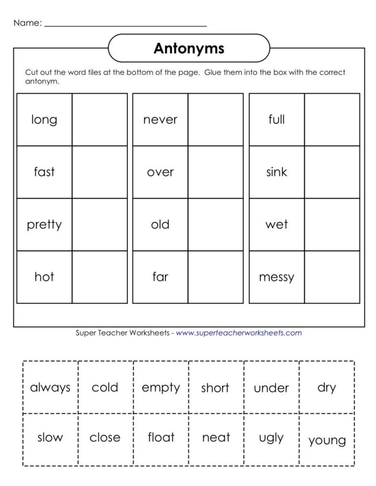 Synonyms And Antonyms Worksheet Grade 1