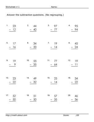 Subtraction Worksheets For Grade 2 No Regrouping