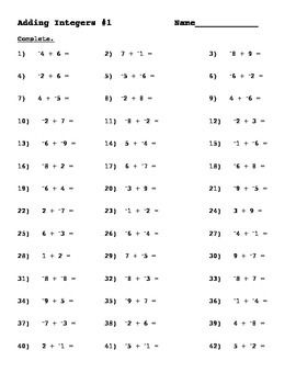 Operations With Integers Worksheet 8th Grade