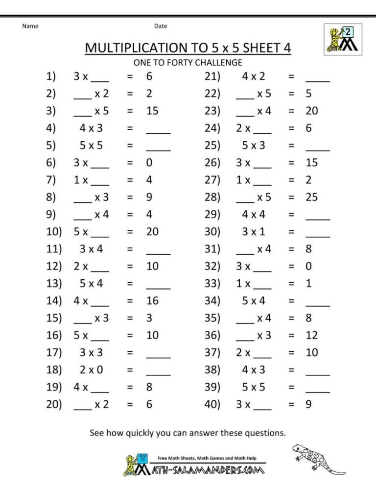 Multiplication Third Grade Math Worksheets For Grade 3