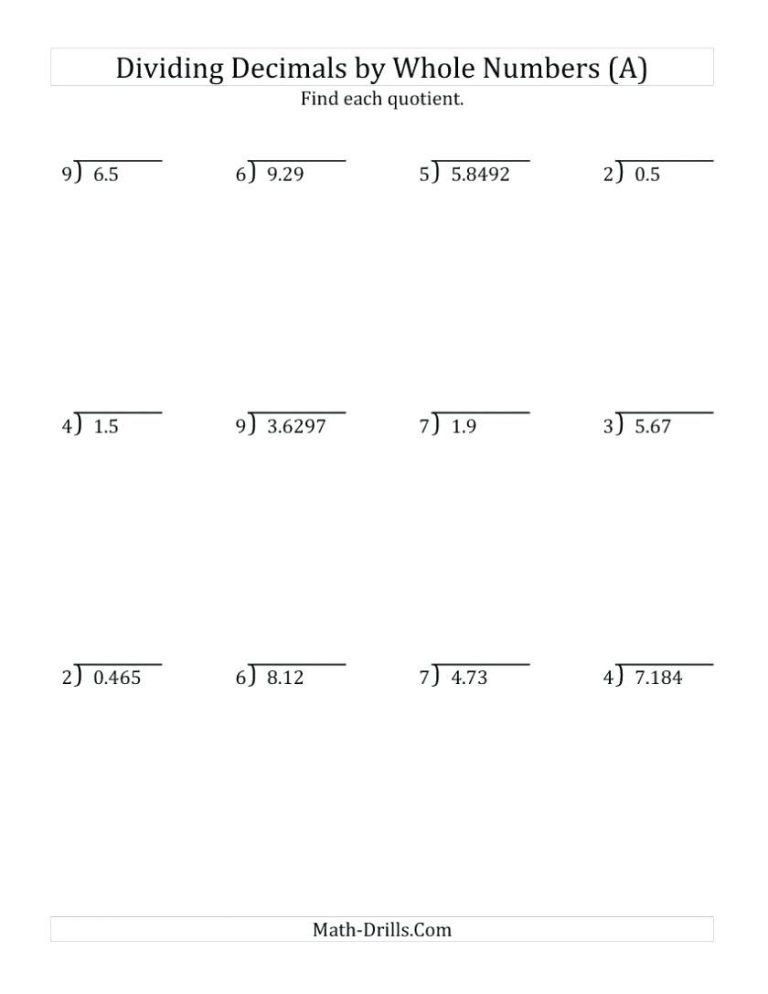 Long Division Problems With Decimals