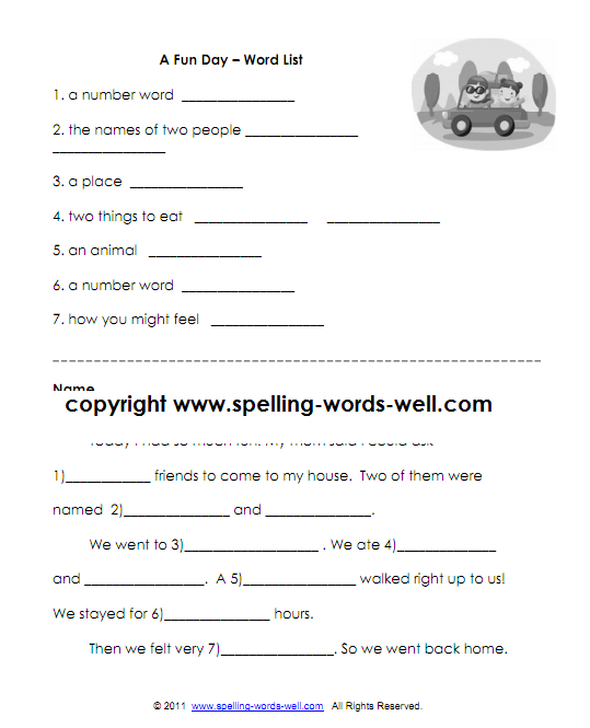 Spelling First Grade English Worksheets