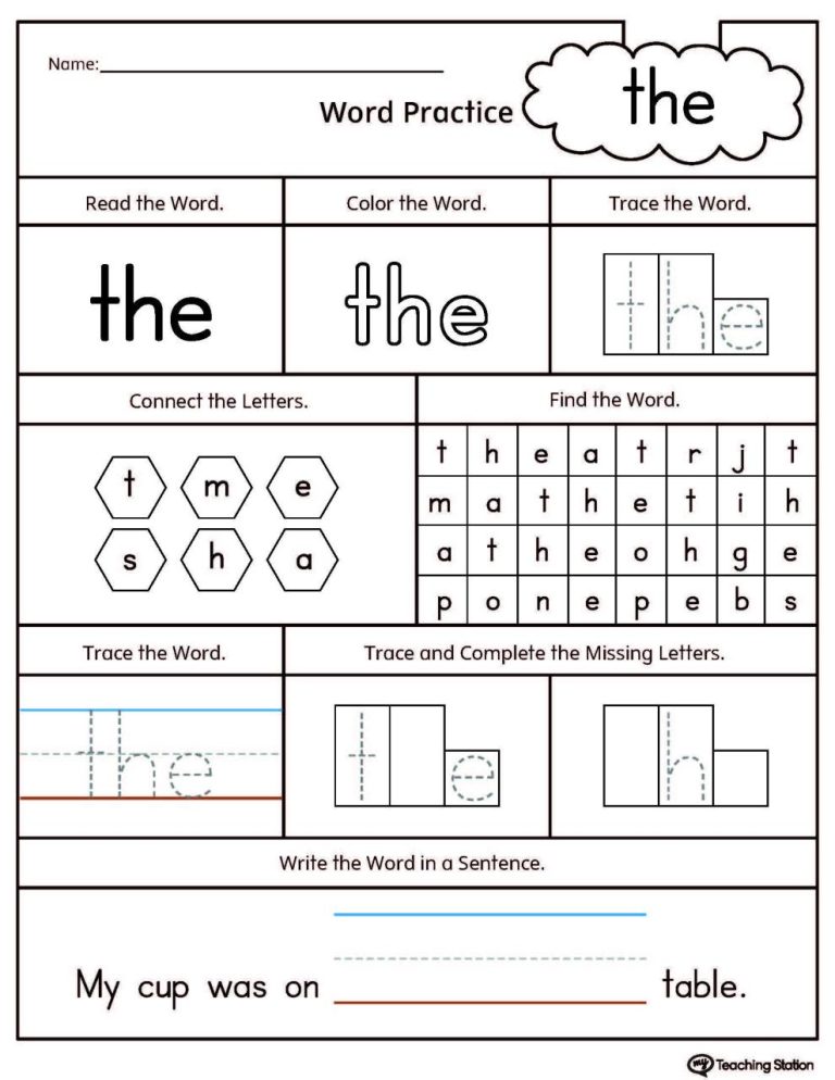 Free Printable Worksheets For Kindergarten Sight Words