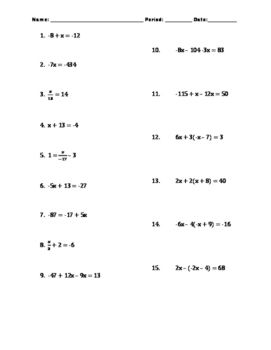 6th Grade 7th Grade Linear Equations Worksheet