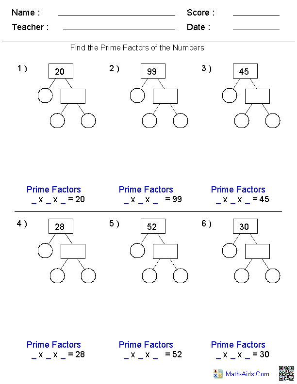 6th Grade Prime Factorization Practice Worksheet