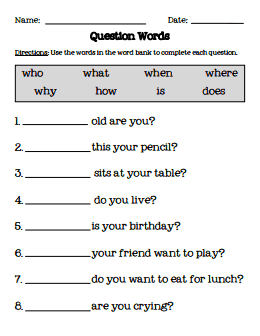 Question Words Worksheet For Kids