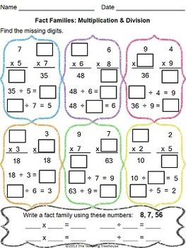 Fact Family Worksheets Answers