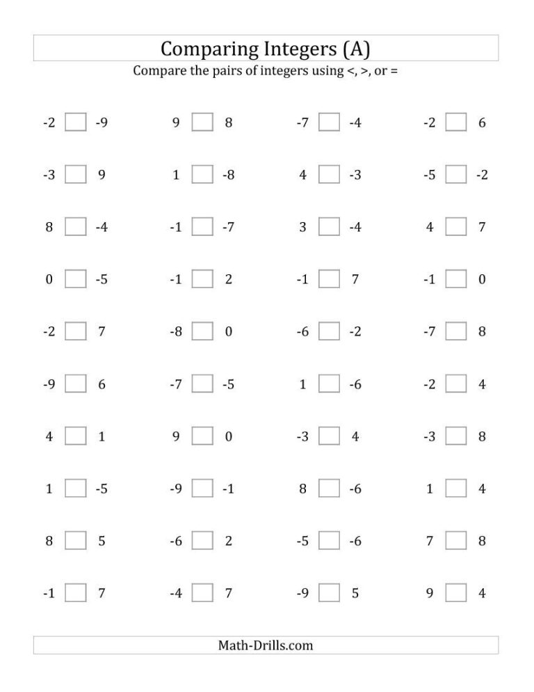 Negative Numbers Worksheet Year 5