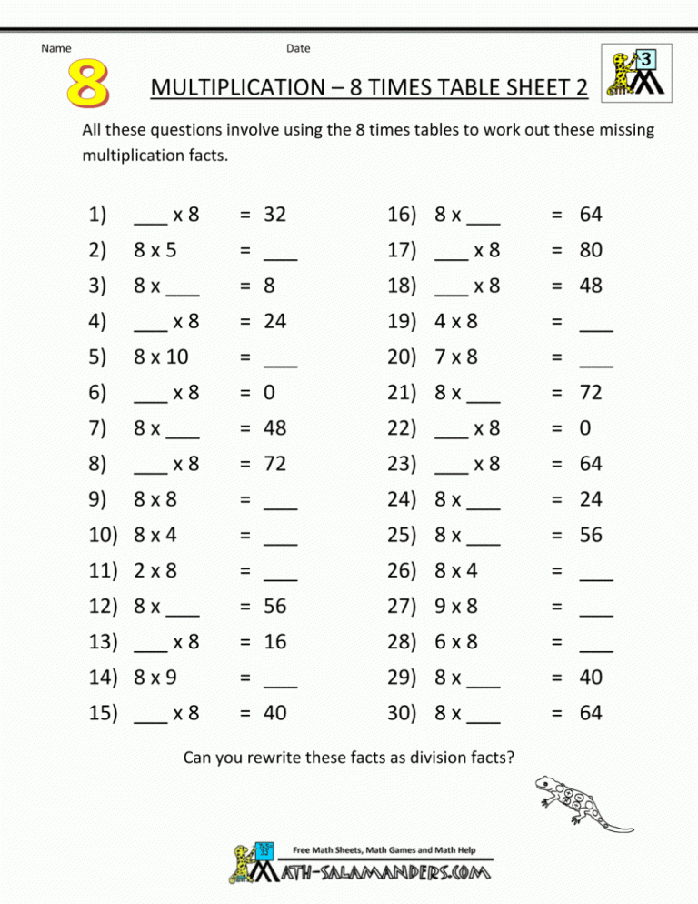 3rd Grade Printable Multiplication Worksheets Grade 4