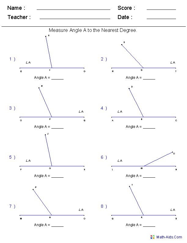 7th Grade Measuring Angles Worksheet