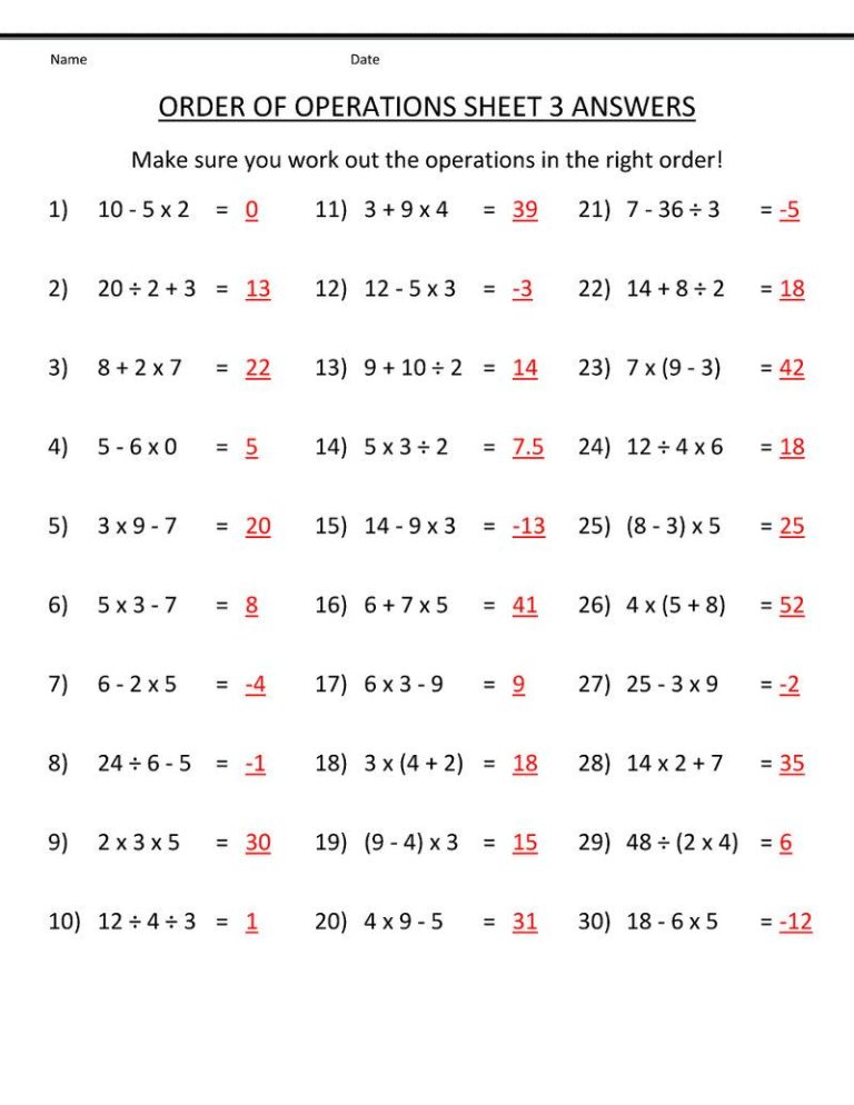 Free 6th Grade Math Worksheets With Answer Key