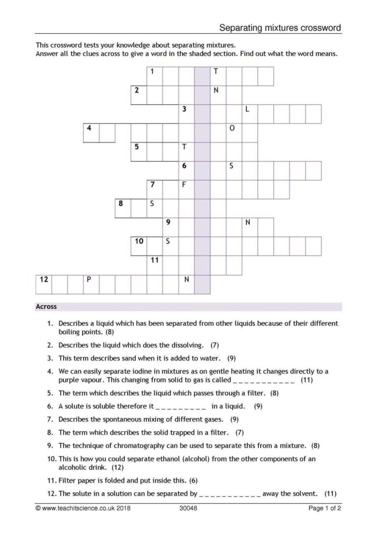 Separating Mixtures Worksheet Answers