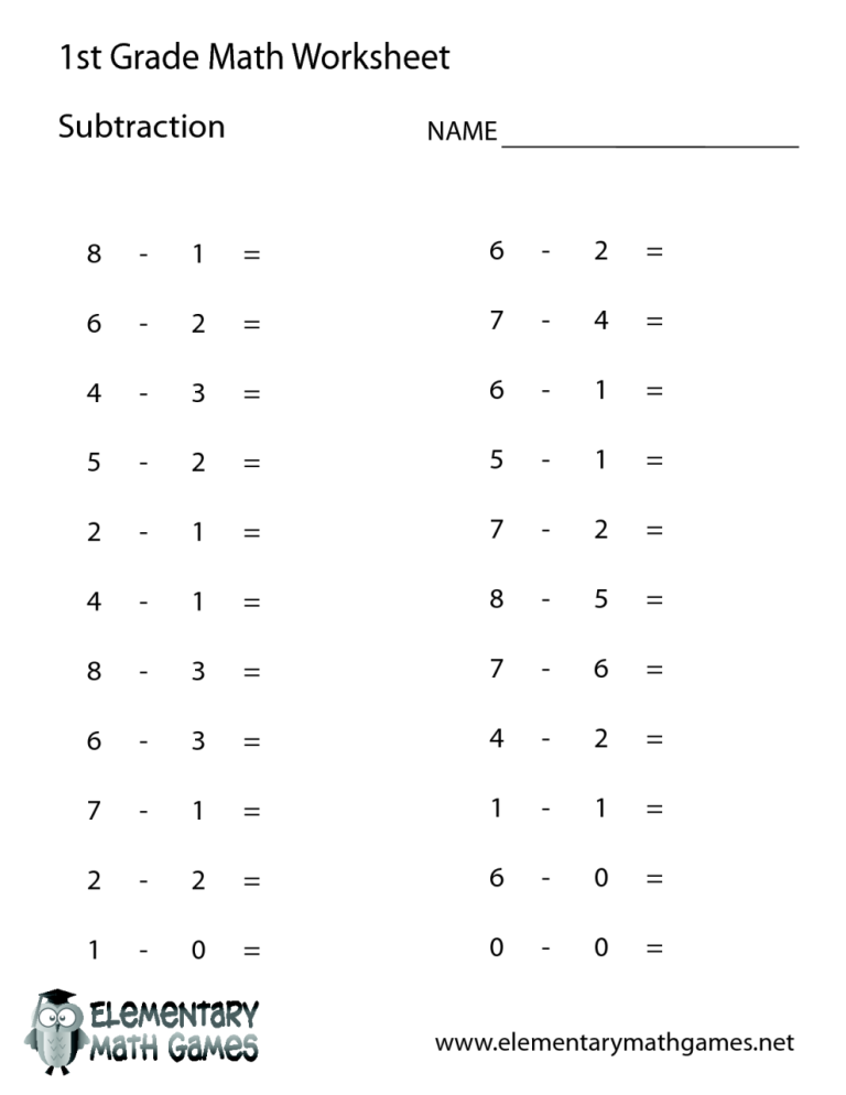 Math First Grade Worksheets Printable