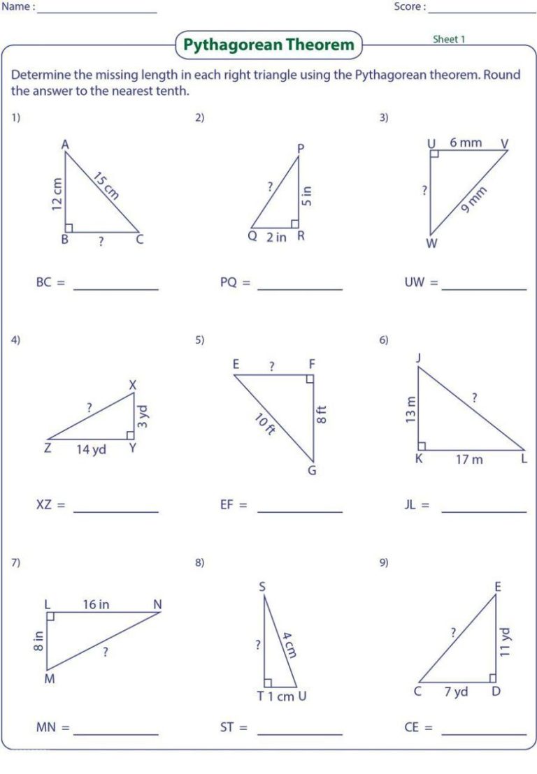 Math 2 Pythagorean Theorem Worksheet Answers