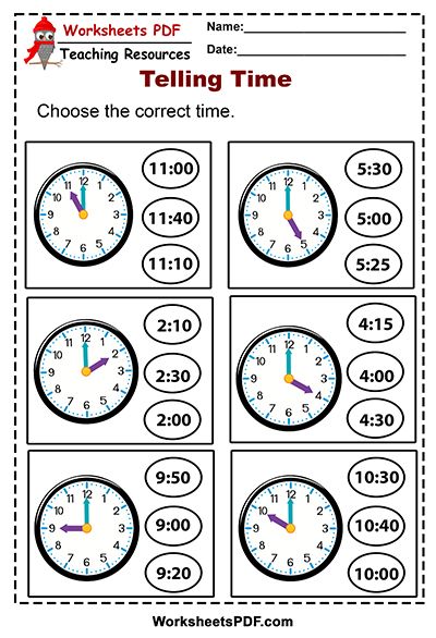 Printable Telling Time Worksheets Pdf