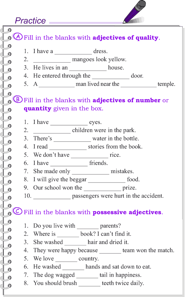 Kinds Of Adjectives Worksheets With Answers