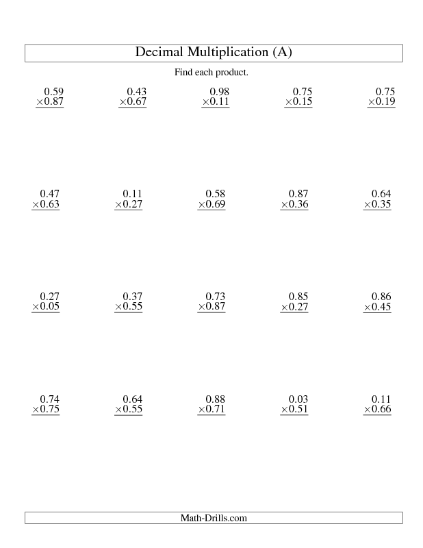 Subtraction Of Decimals Worksheets Grade 5