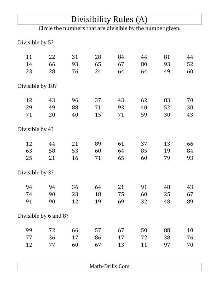 Divisibility Rules Worksheet With Answers