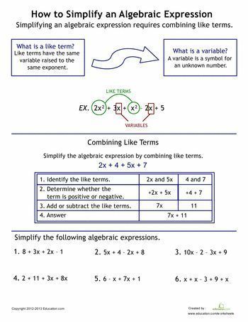 Combining Like Terms Worksheet With Exponents