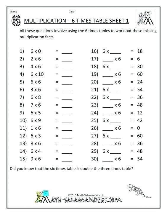 6 Times Table Worksheet With Answers