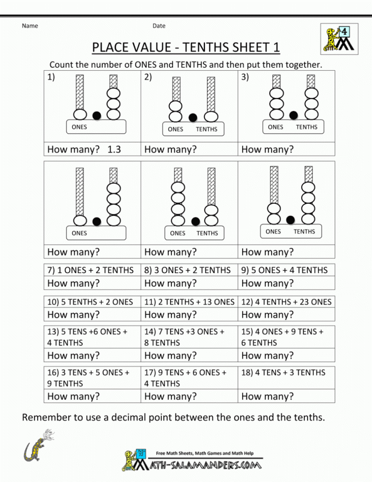 5th Grade Place Value Worksheets Grade 4