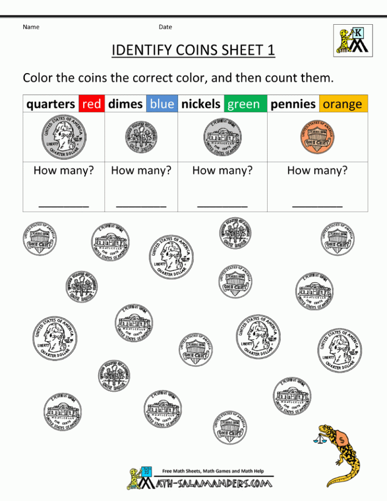 Money Worksheets For Kindergarten