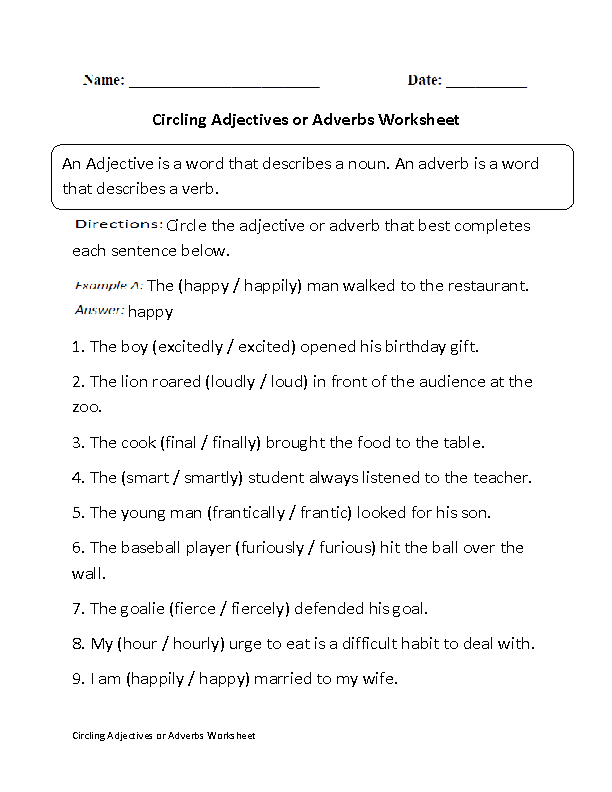 Adverbs Worksheet Pdf