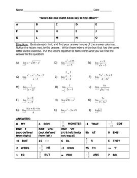 Trig Limits Worksheet