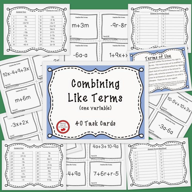 Combining Like Terms Worksheet Hard