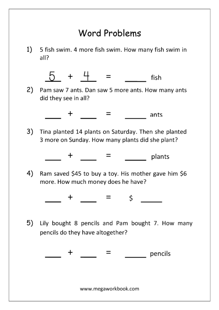 Printable Addition And Subtraction Word Problems Grade 1