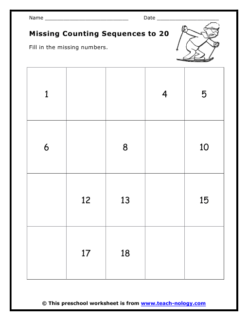 Missing Numbers Worksheet 1-20