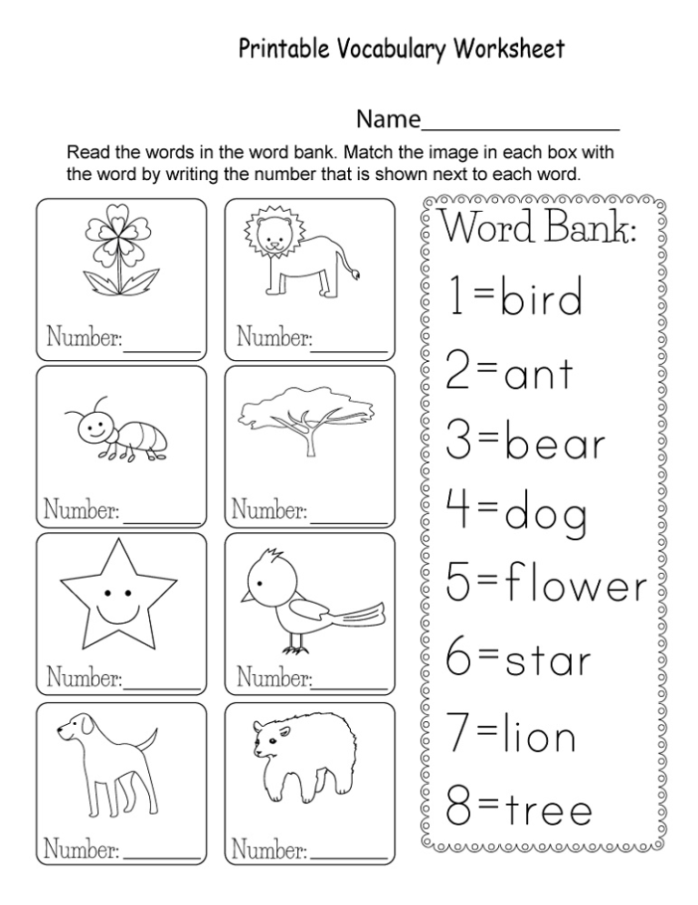 Kindergarten English Worksheets For Kids