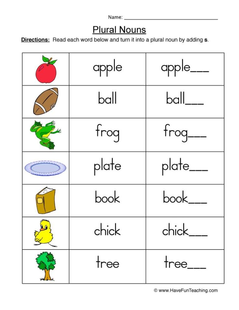 Free Printable Singular And Plural Worksheets For Kindergarten