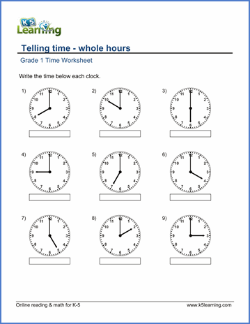 Printable Telling Time Worksheets Grade 1