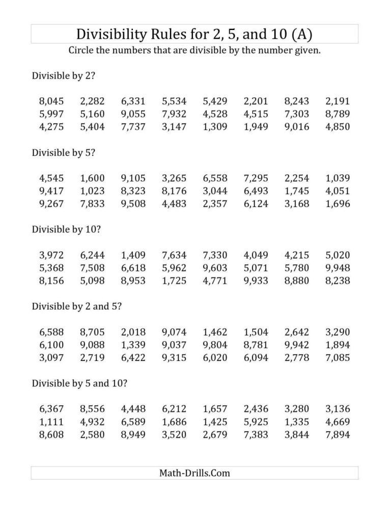 Divisibility Rules Worksheet Doc